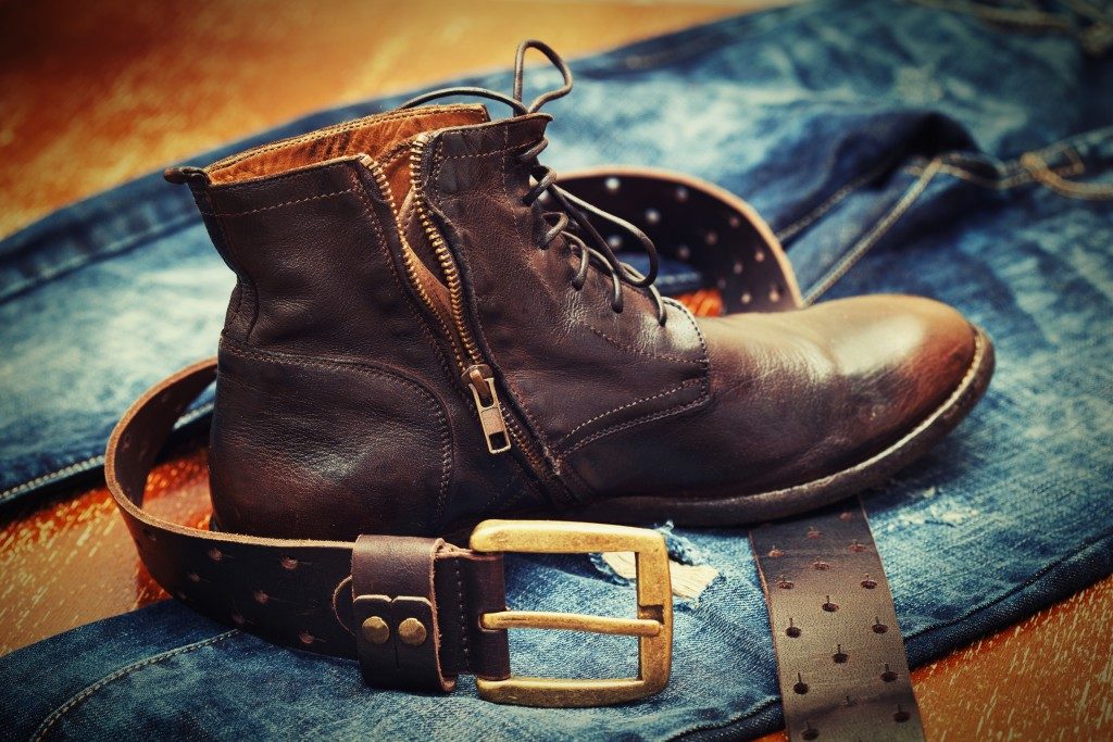 Western leather boots and belt