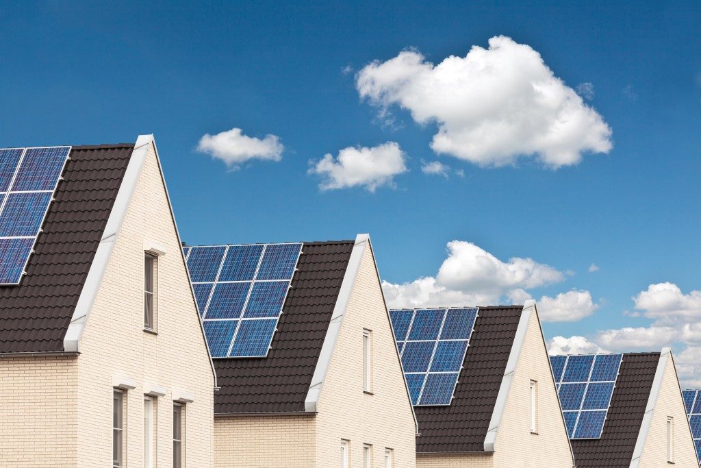 row of houses using solar panels
