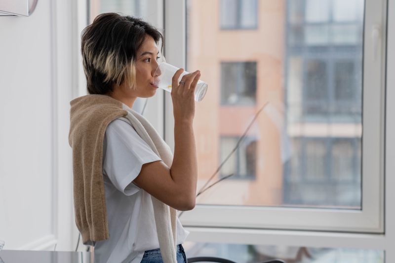 a woman drinking water